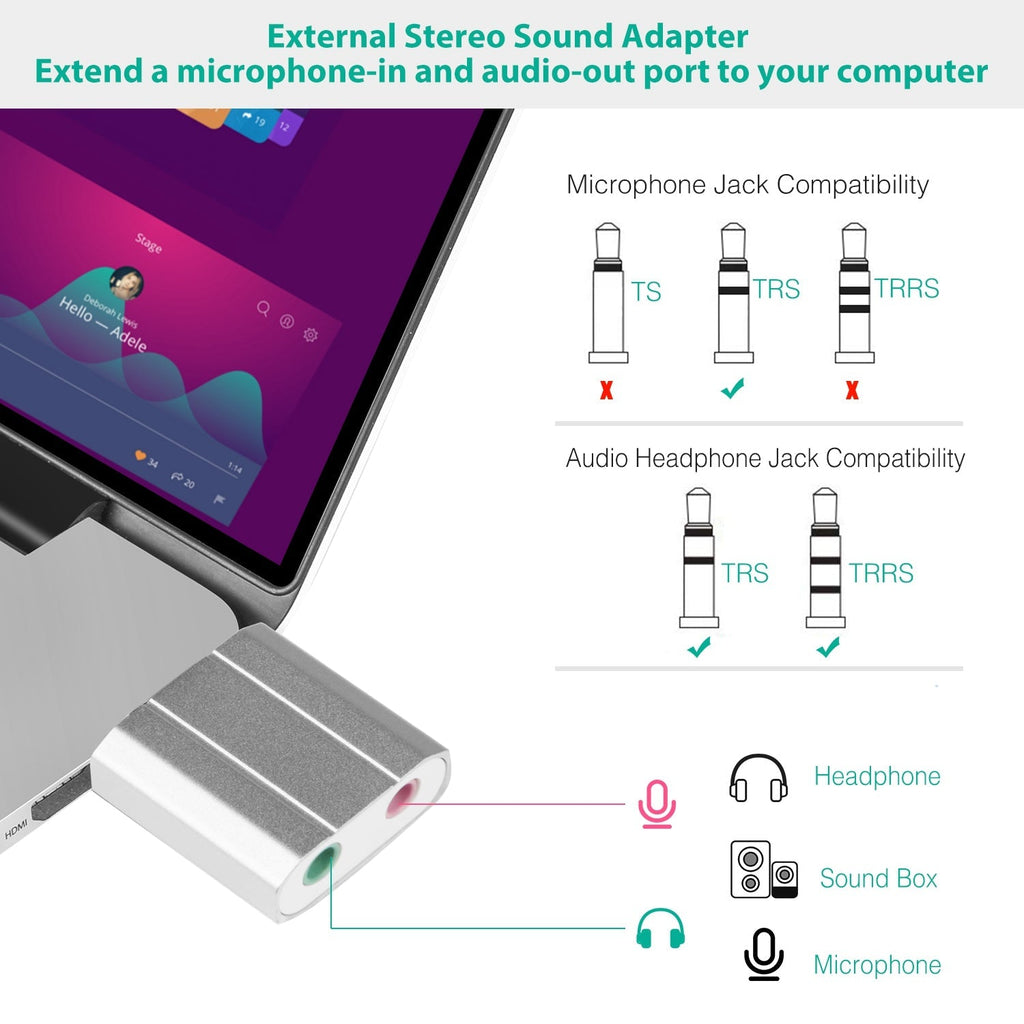 USB Audio Adapter with 3.5mm Jack