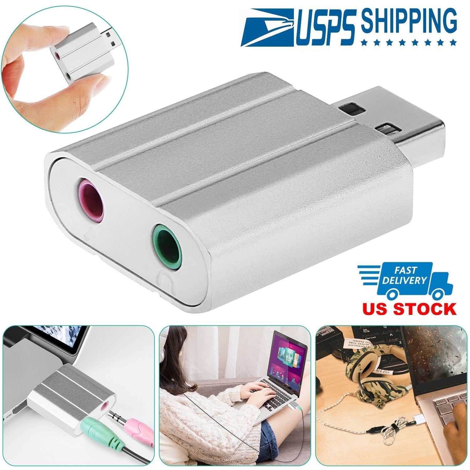USB Audio Adapter with 3.5mm Jack