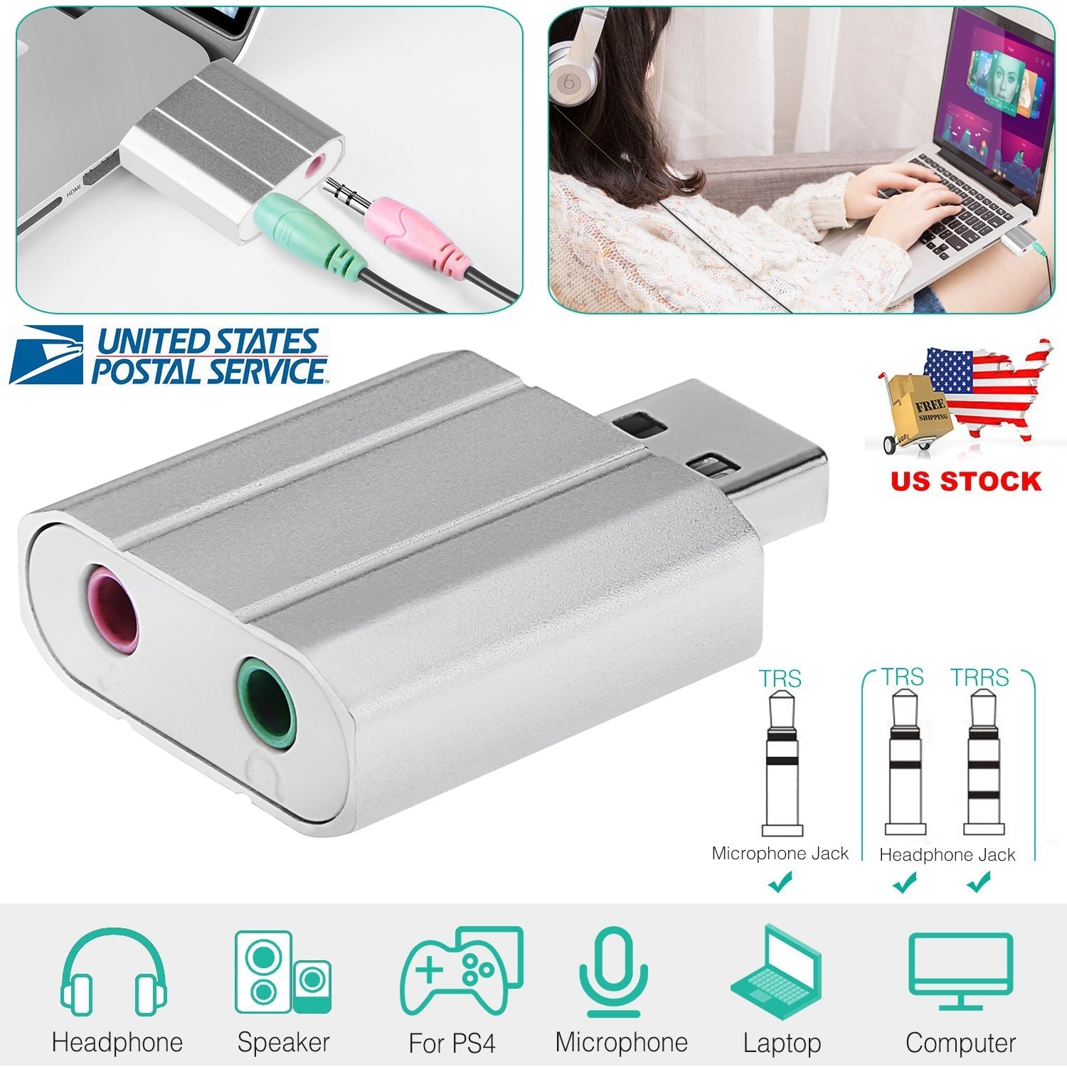 USB Audio Adapter with 3.5mm Jack
