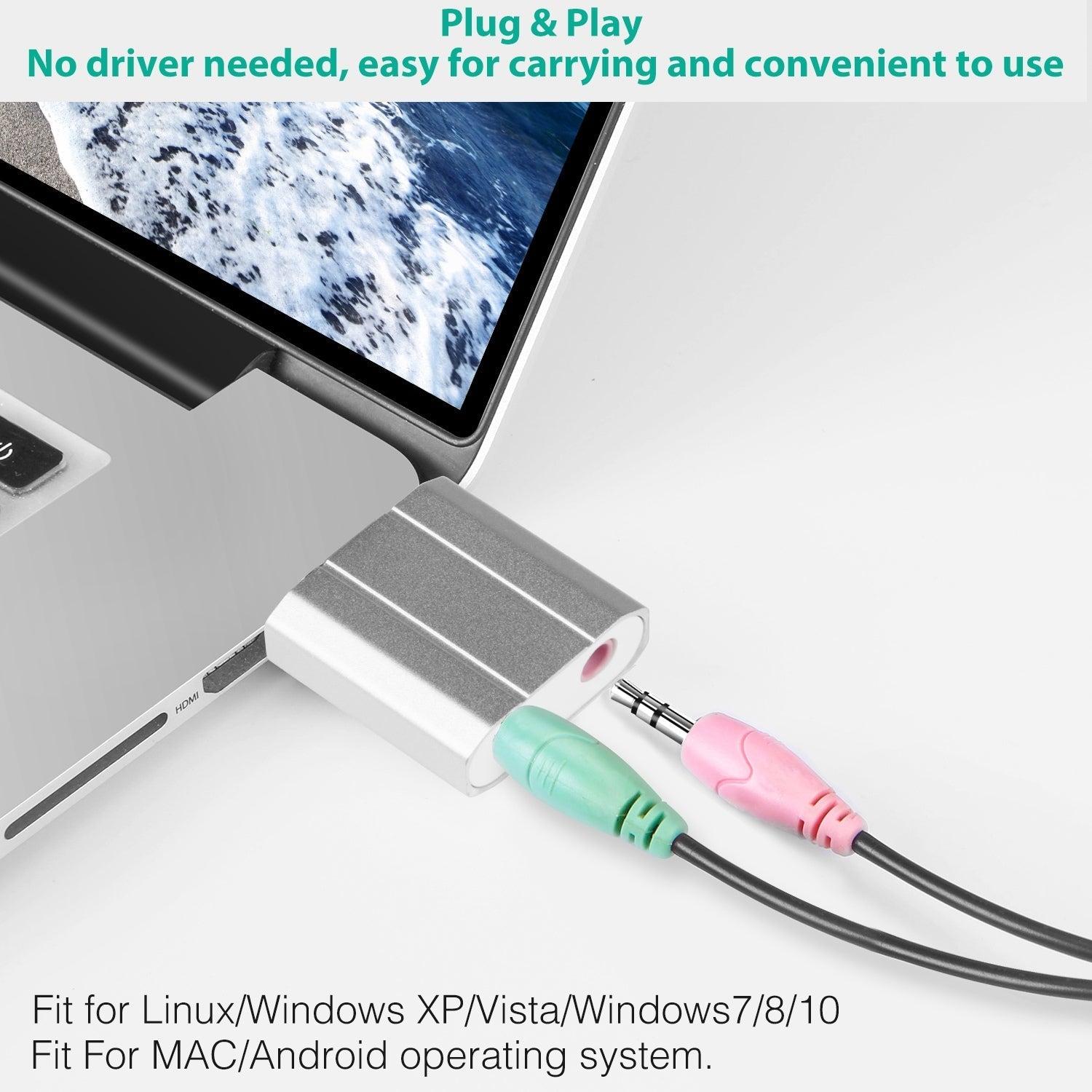 USB Audio Adapter with 3.5mm Jack
