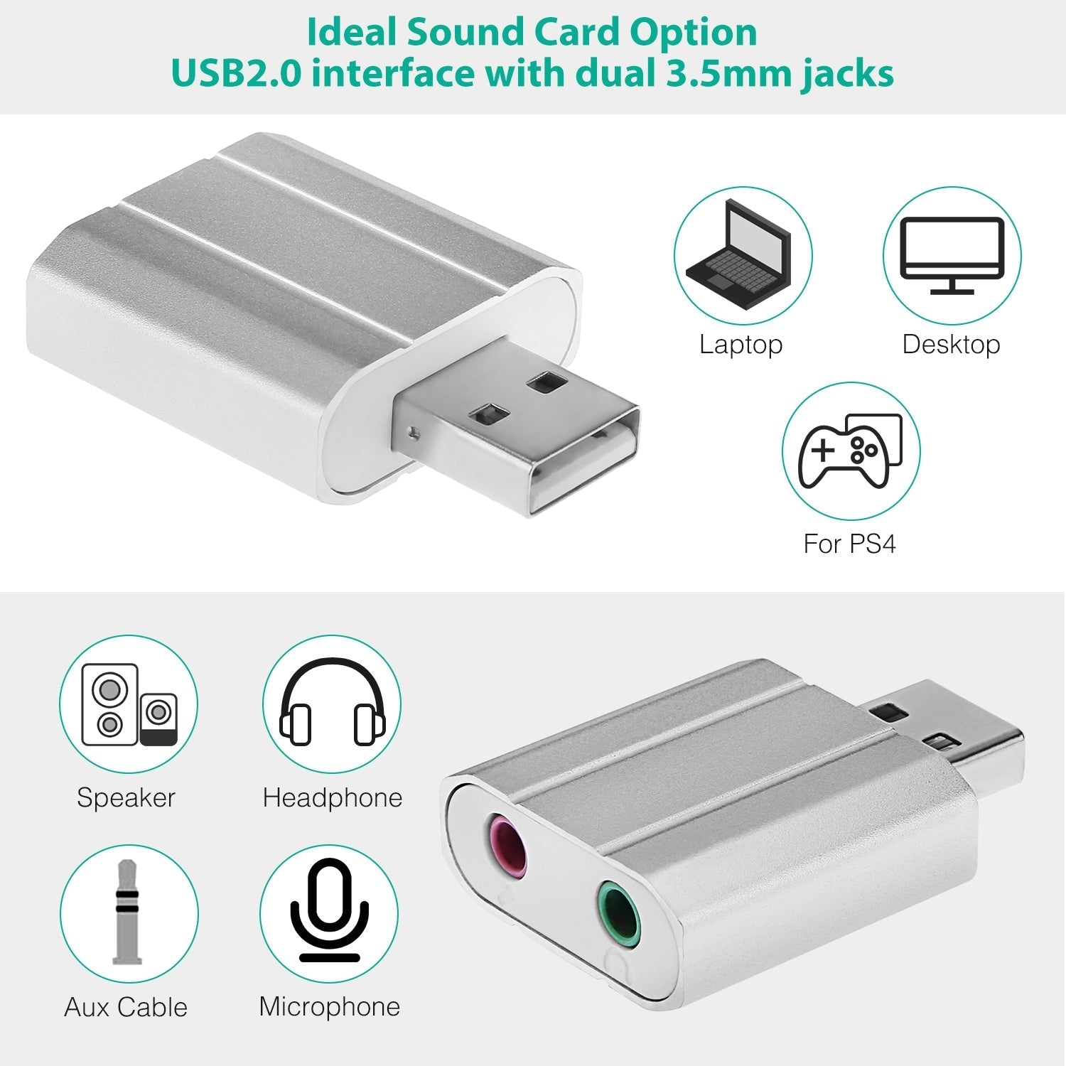 USB Audio Adapter with 3.5mm Jack